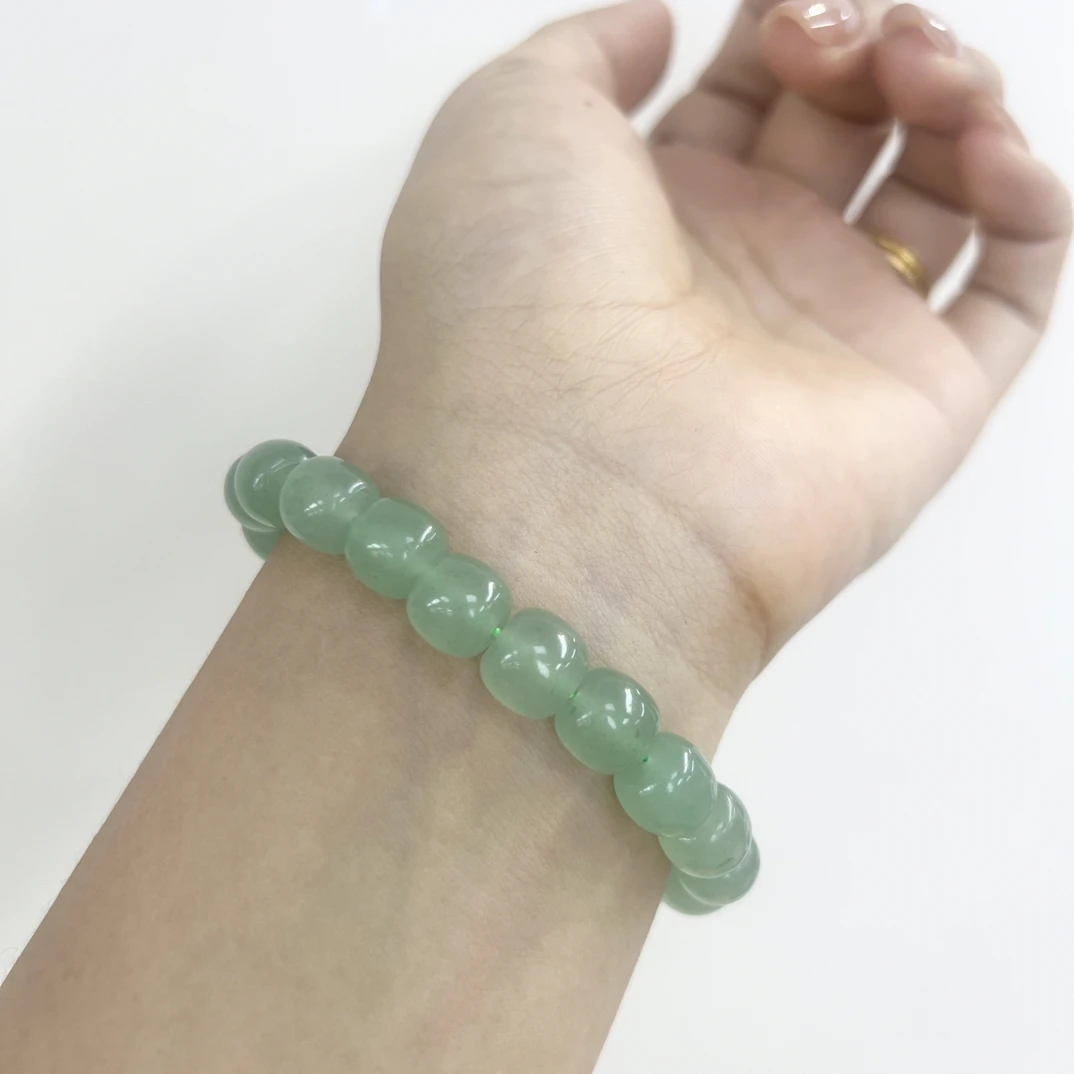 【假一赔三】保真东陵玉冰绿9*10老型珠素圈手串