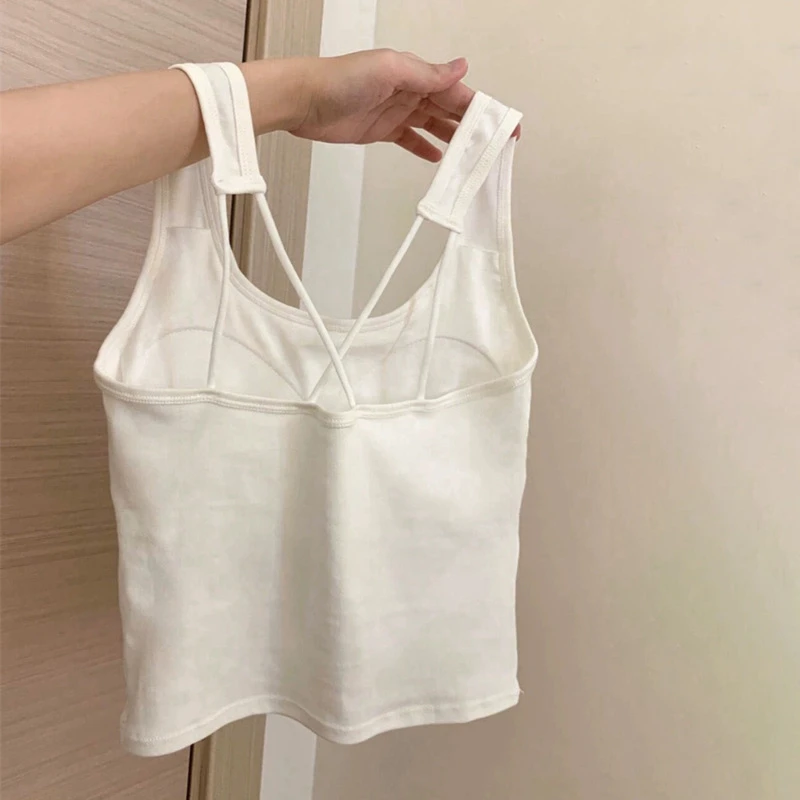 纯色女内搭带胸垫内衣显瘦美背高腰无袖外穿背心打底吊带少女上衣