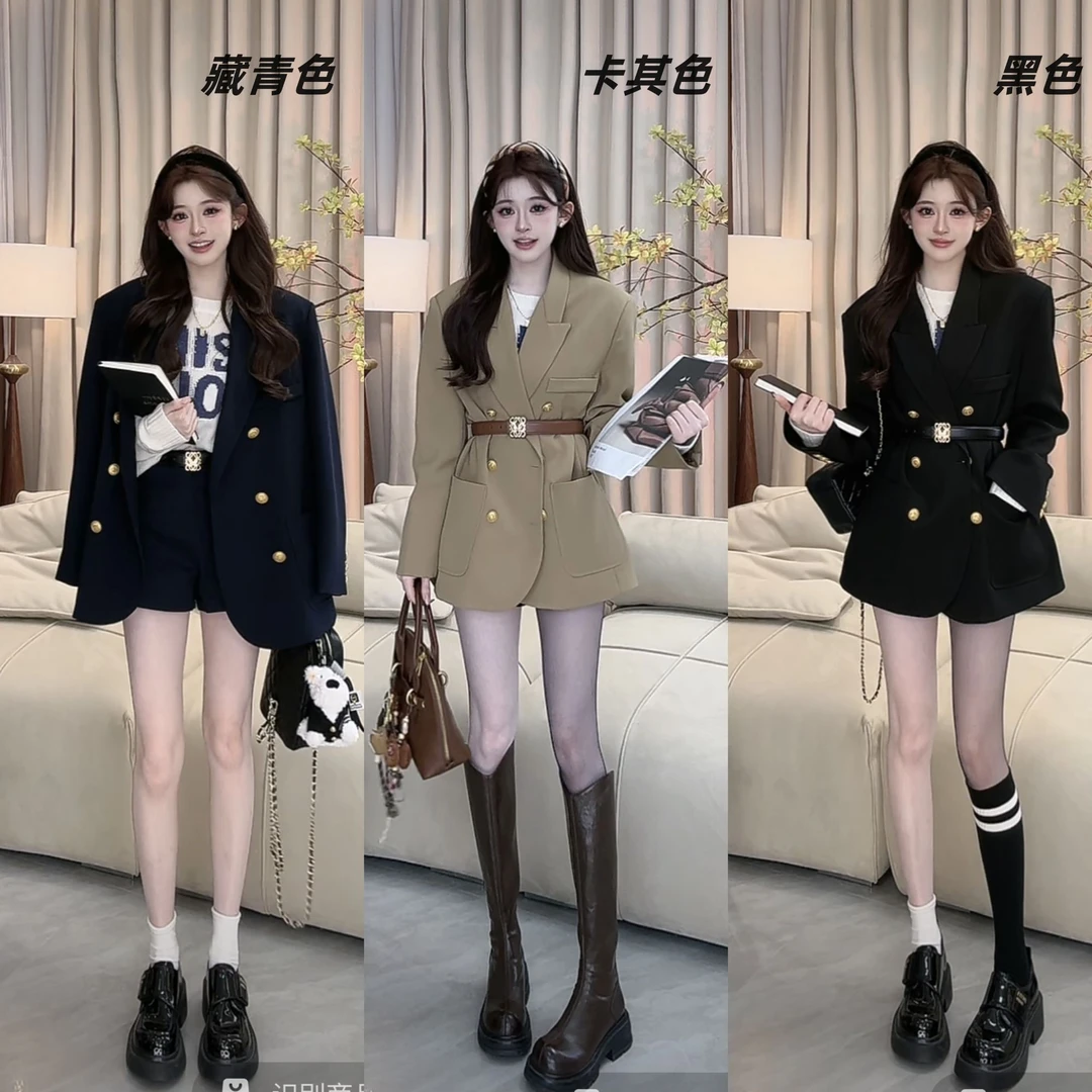 浩哥严选●曼哈顿Q4XZ1545A时尚黑色西装外套金色装饰口袋点缀