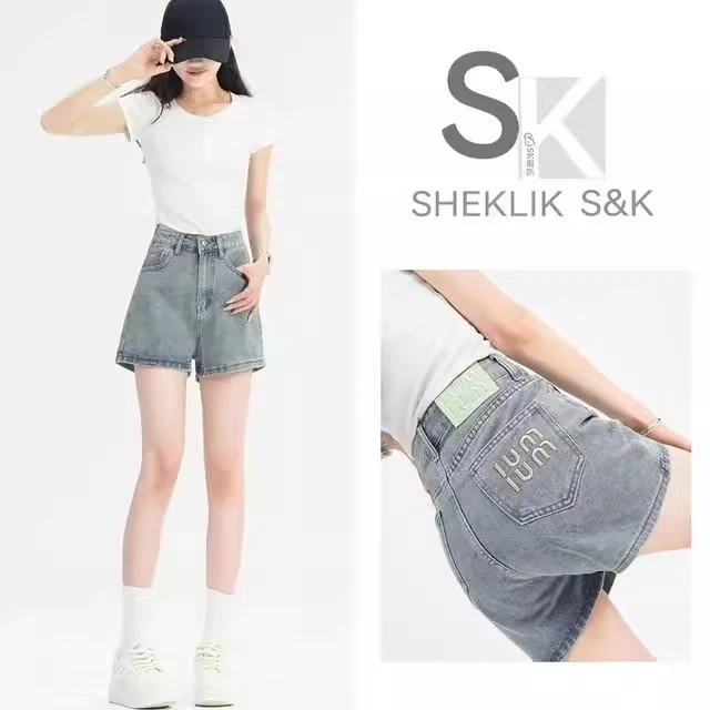 夏季刺绣短牛仔裤外穿防走光浅蓝色辣妹显瘦宽松薄款瘦小个子热裤