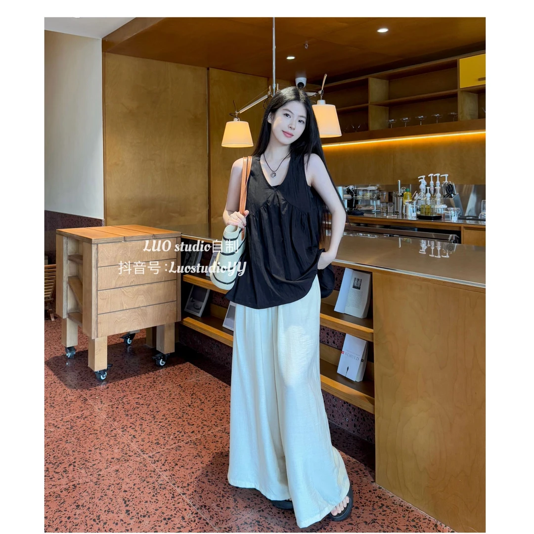 【LUO studio原版】【运费险】十三行欧货韩版麻料透气大阔腿裤遛弯裤