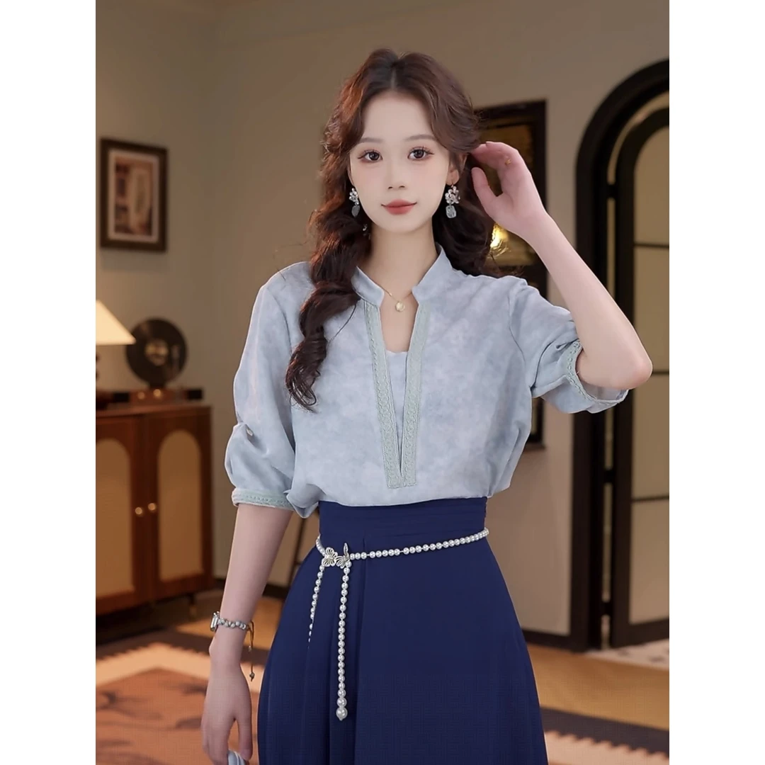 莹莹【云漫】25新款夏季简约复古法式气质减龄衬衫#4689