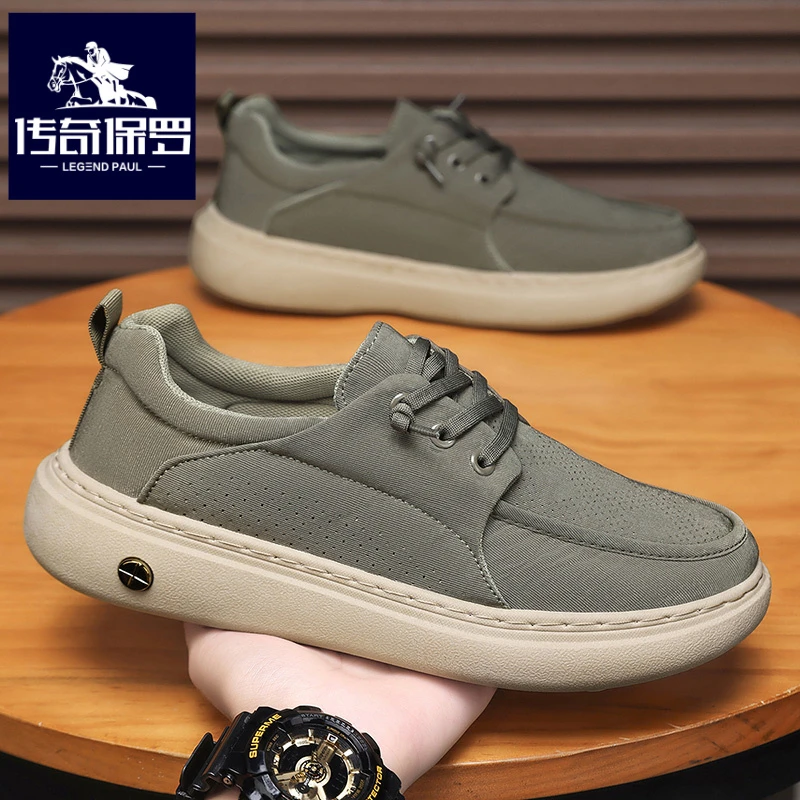 传奇保罗正版男鞋冬季轻便休闲中年爸爸布鞋男懒人工作开车帆布鞋