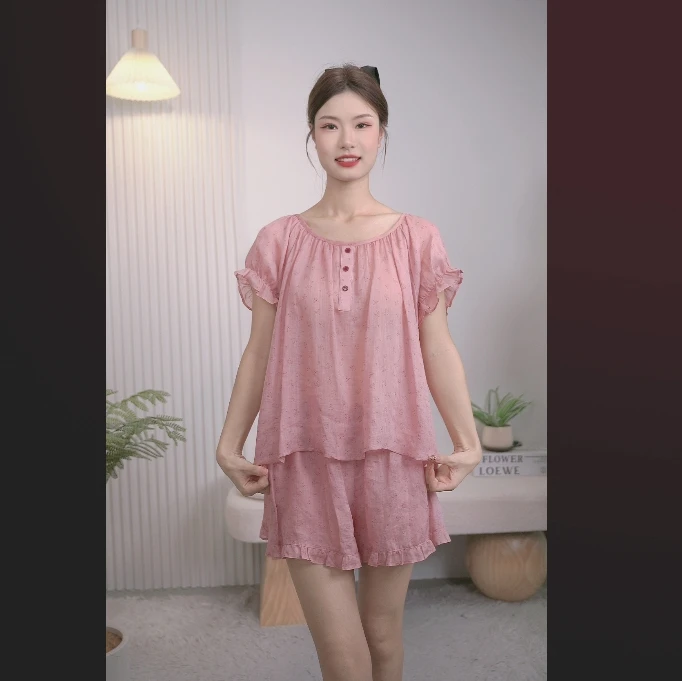 【海棠朵朵】短袖短裤睡衣女款2025新款夏季纯棉春秋款家居服