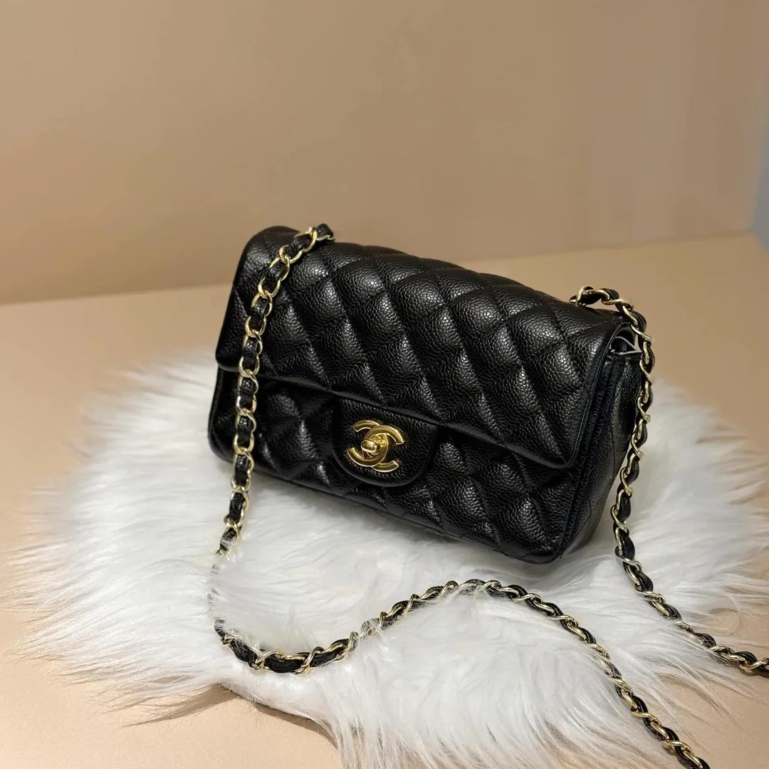 99新 Chanel/香奈儿 大吉中古/Chanel香奈儿粒面黑金大mini斜挎包