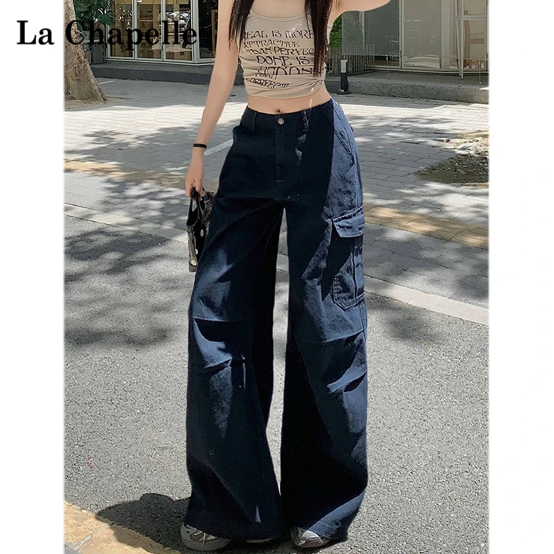 拉夏贝尔美式休闲工装裤女款爆款2025新款秋装高腰宽松运动阔腿裤