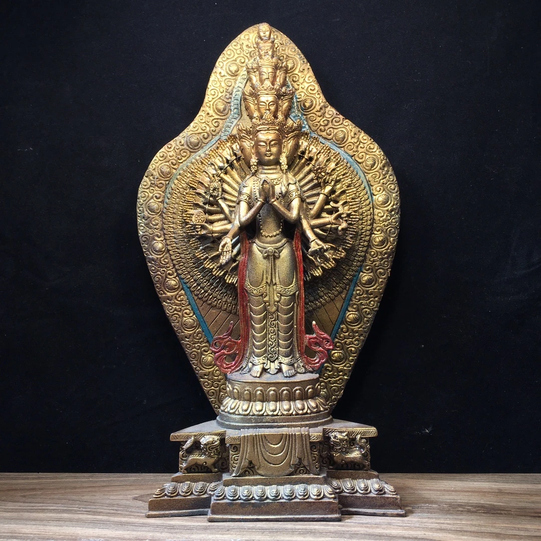 藏传彩绘纯铜千手观音菩萨长22cm宽8.5cm高38.5cm 重2600克