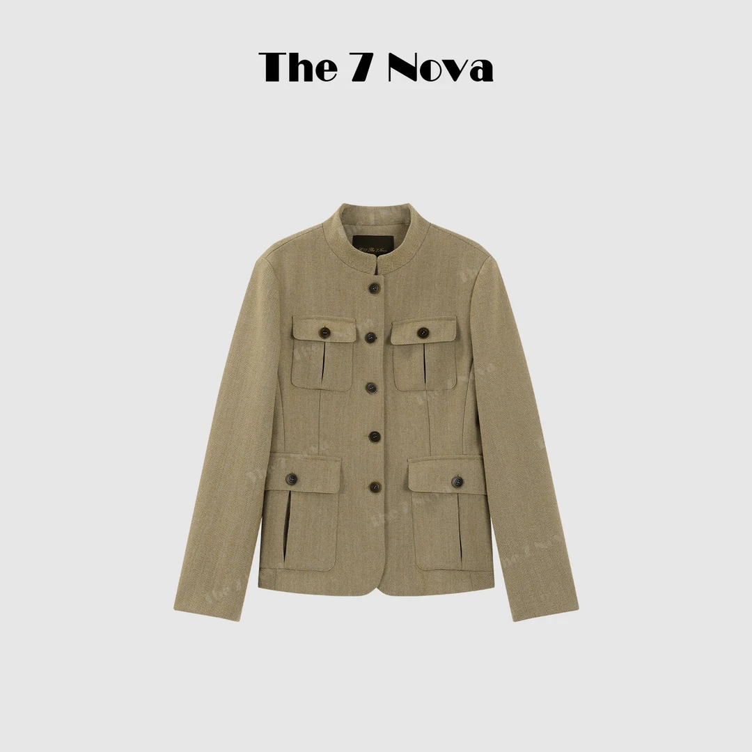 THE 7 NOVA『城市日记』25Fw老钱风绵羊毛立领宽松短款外套SGA4369