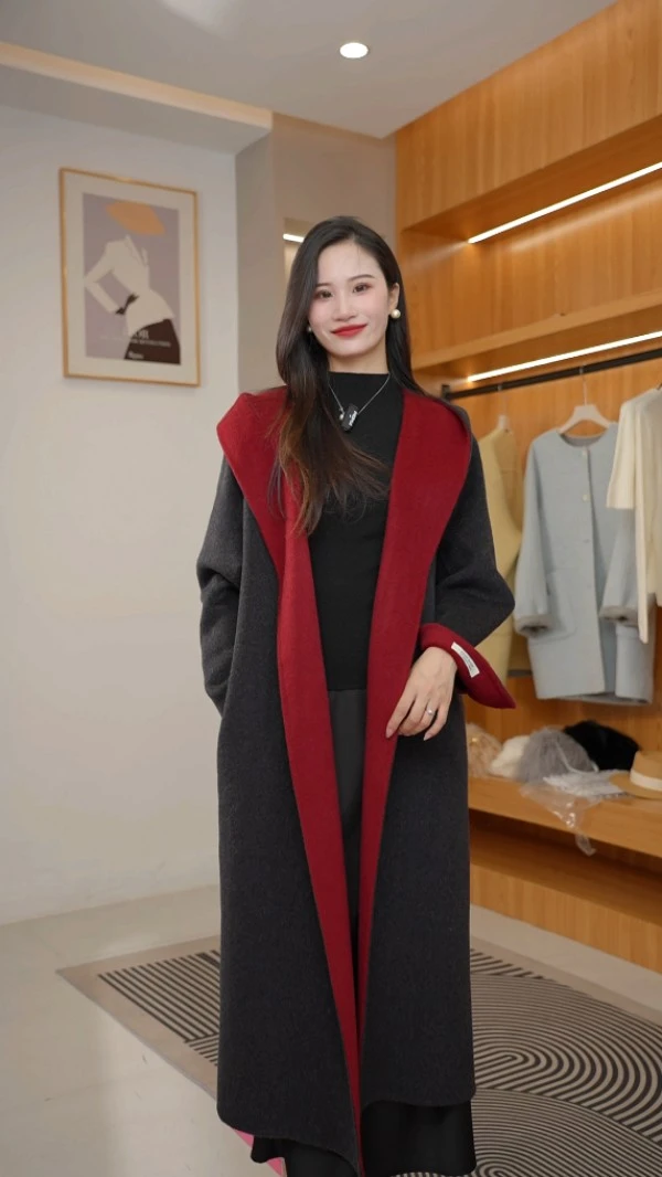 女士毛呢外套呢大衣外套通勤连帽老钱风韩版常规长款出游服装女