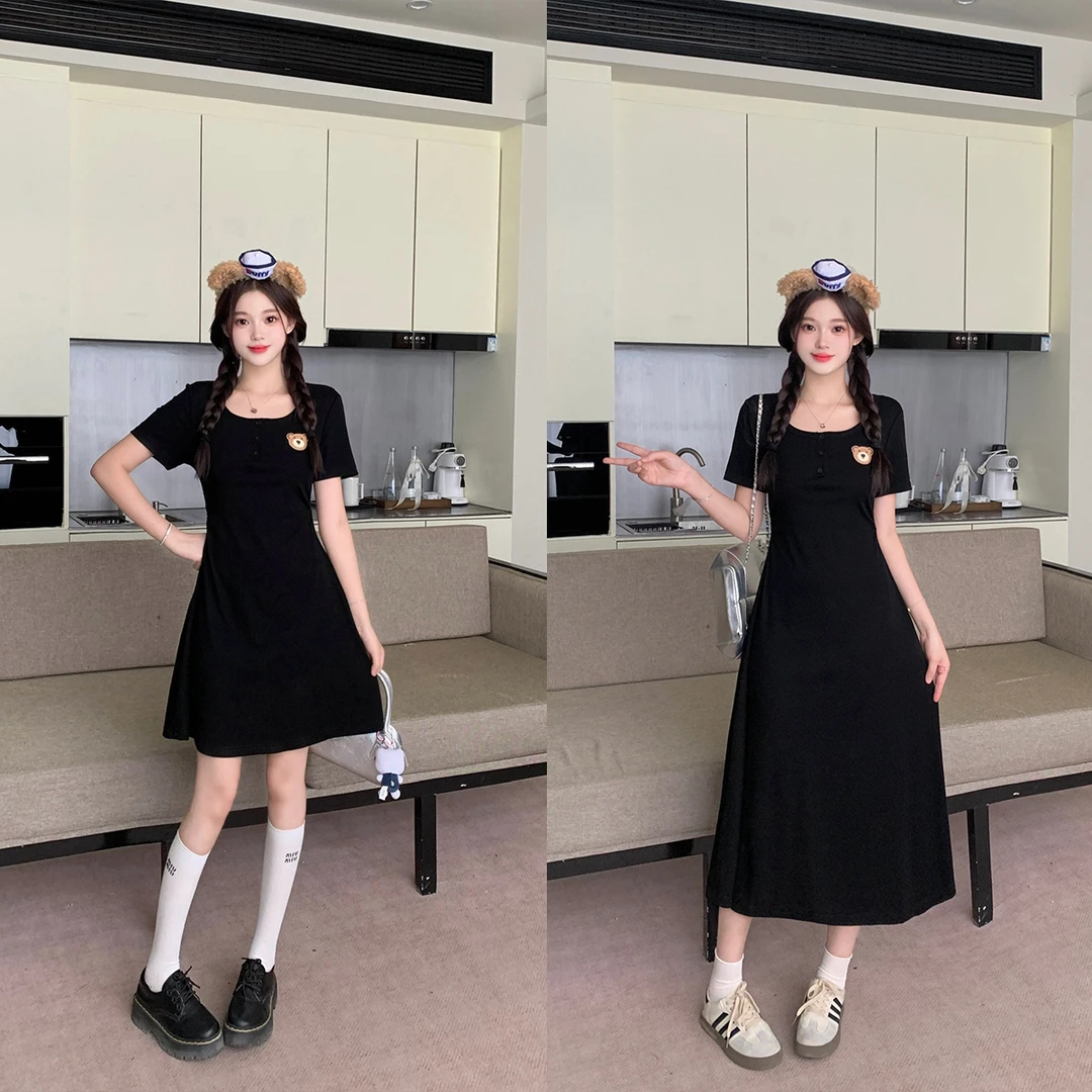 夏季新款胖mm大码闺蜜装长短款女装连衣裙小个子收腰小黑裙80110