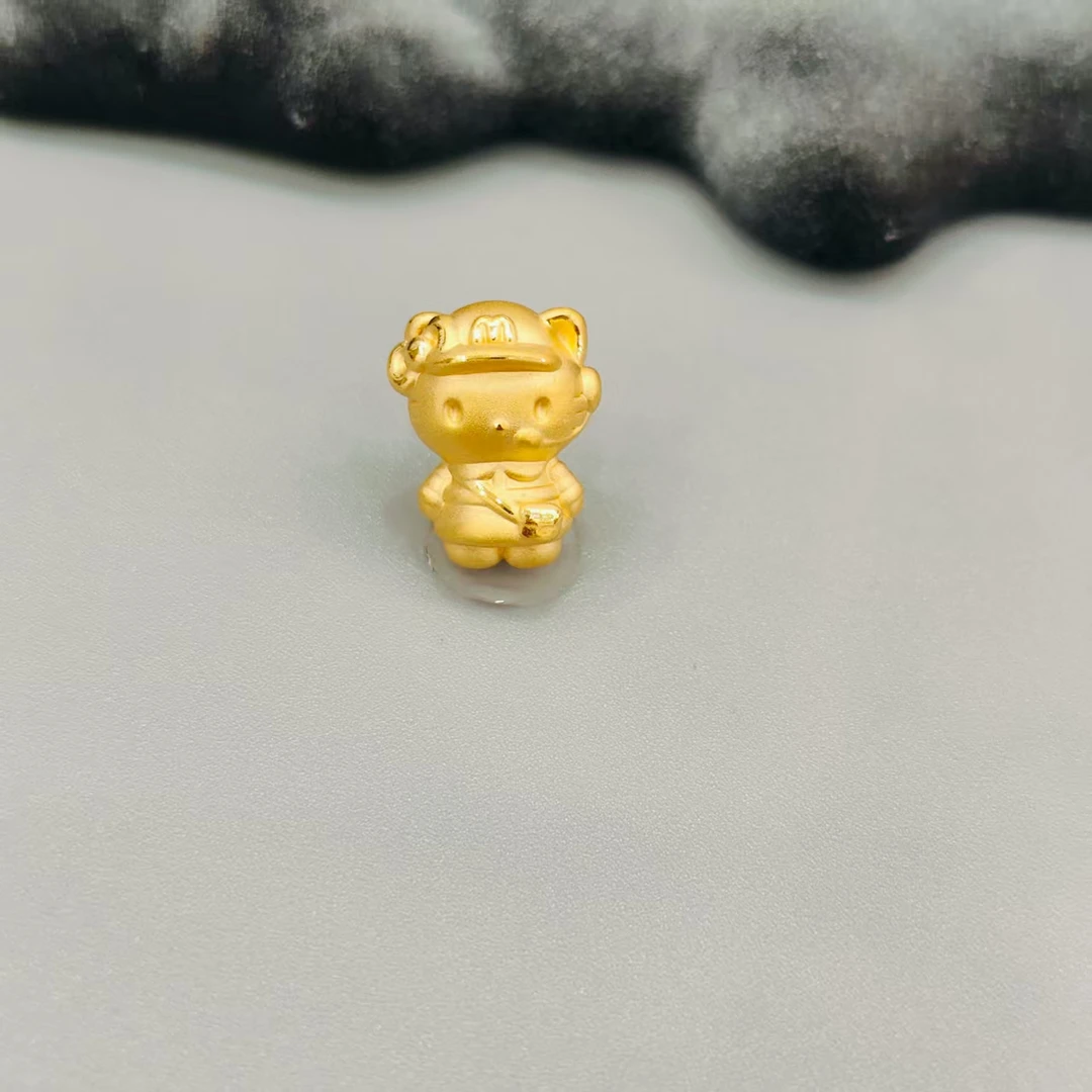 【珺铺黄金】足金999麦当劳Kitty素金3D硬金转运珠饰品