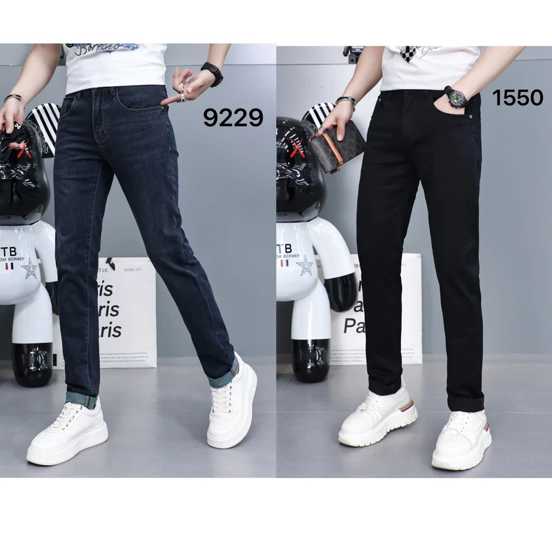 2025春夏男士时尚弹力修身小脚印花洗水牛仔裤百搭欧货1550