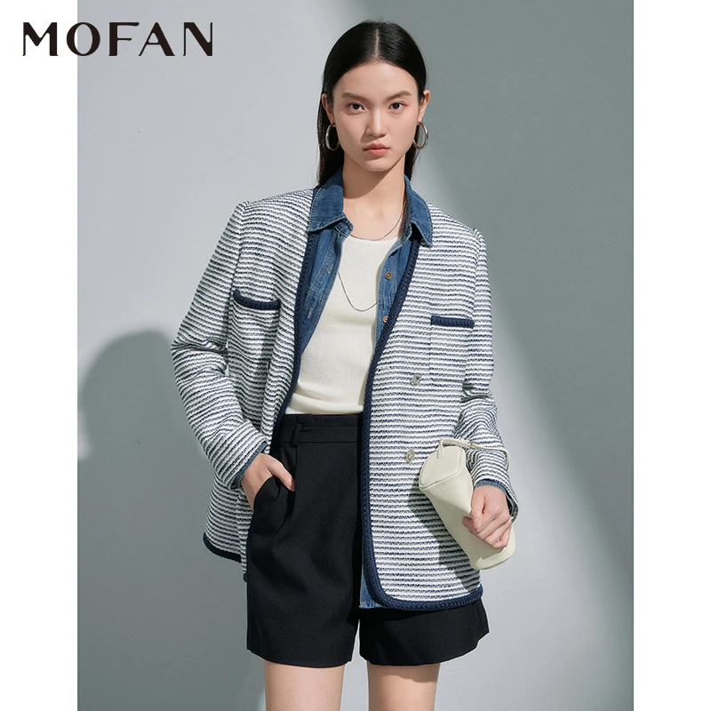 《力力淘专享》MOFAN摩凡春新款白底蓝条短外套MBW374573
