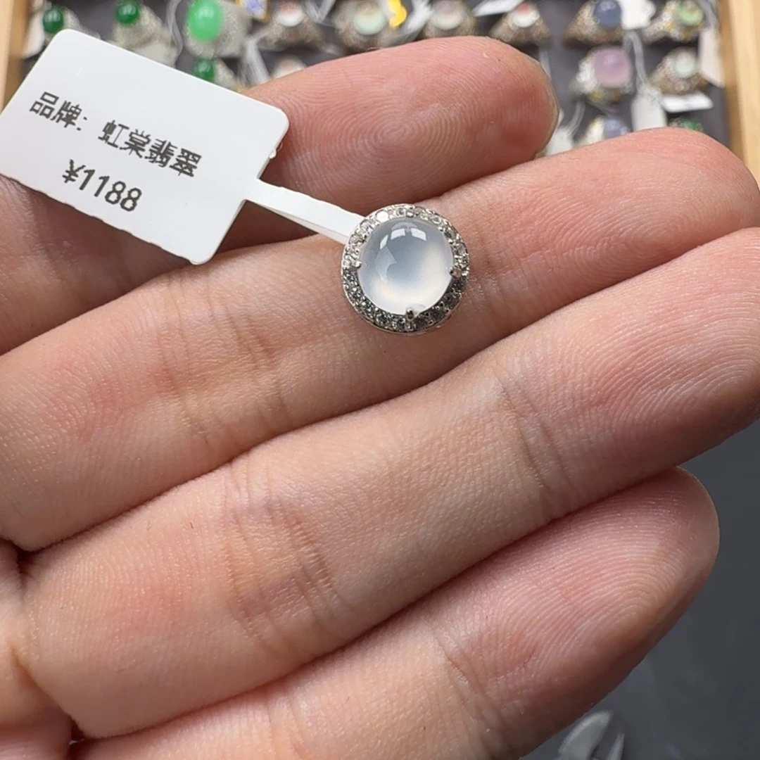 翡翠银S925镶嵌戒指天然缅甸翡翠A货