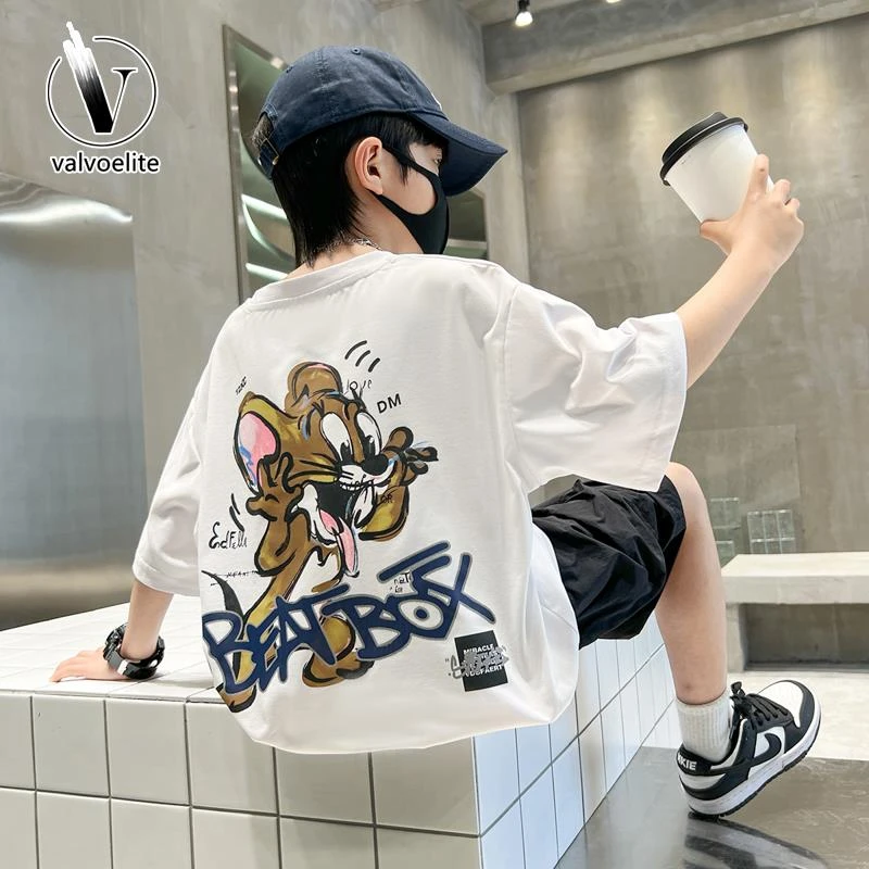 VALVOELITE男童短袖体恤夏季薄款2025新款休闲卡通上衣中大童潮T