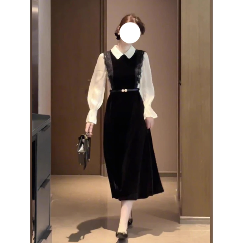 2025秋冬新款知性轻熟风收腰显瘦假两件连衣裙女时尚百搭通勤裙子