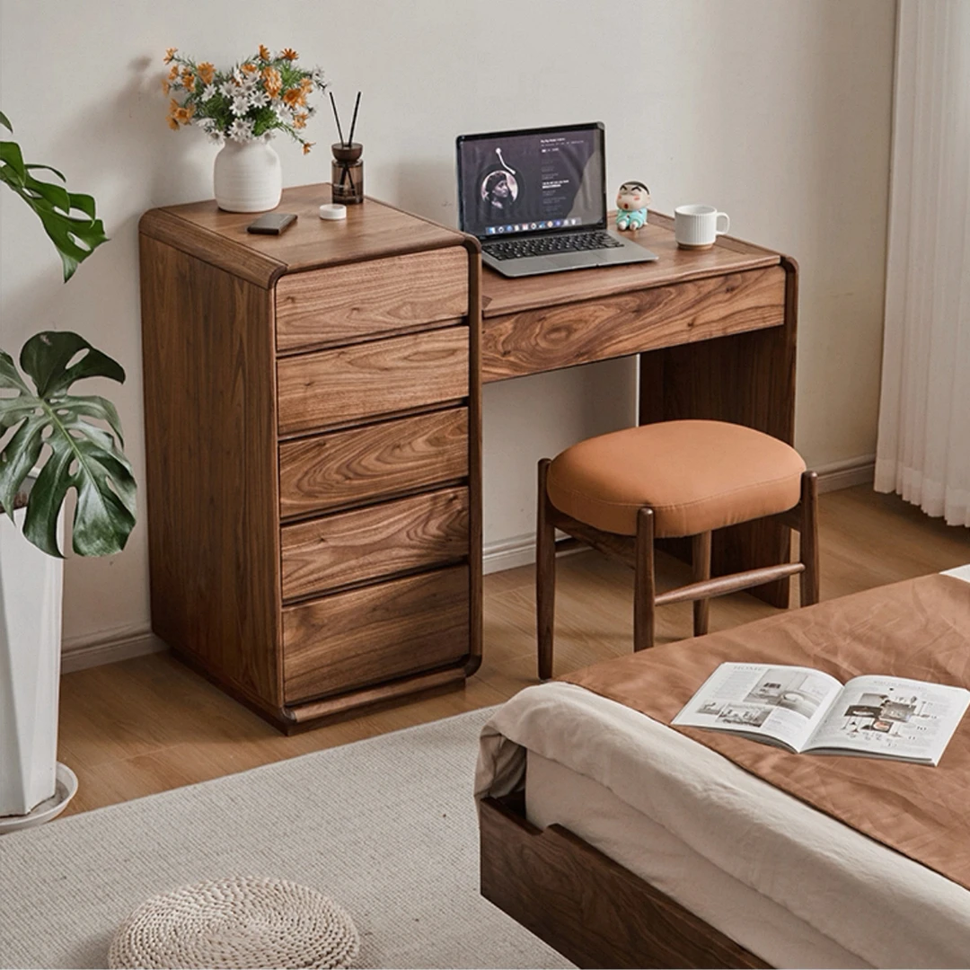 北美黑胡桃实木斗柜梳妆台一体化妆桌现代简约卧室收纳柜化妆台