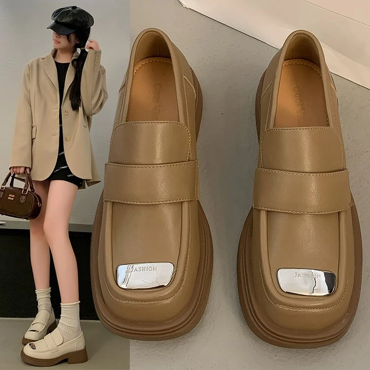 2025休闲爆款乐福鞋小皮鞋女鞋新款时尚百搭厚底配裙子潮流