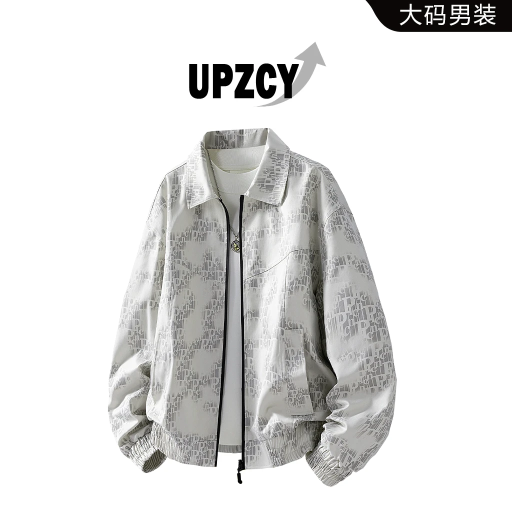 UPZCY秋季大码印花夹克外套男宽松时尚设计感翻领上衣高级感男装