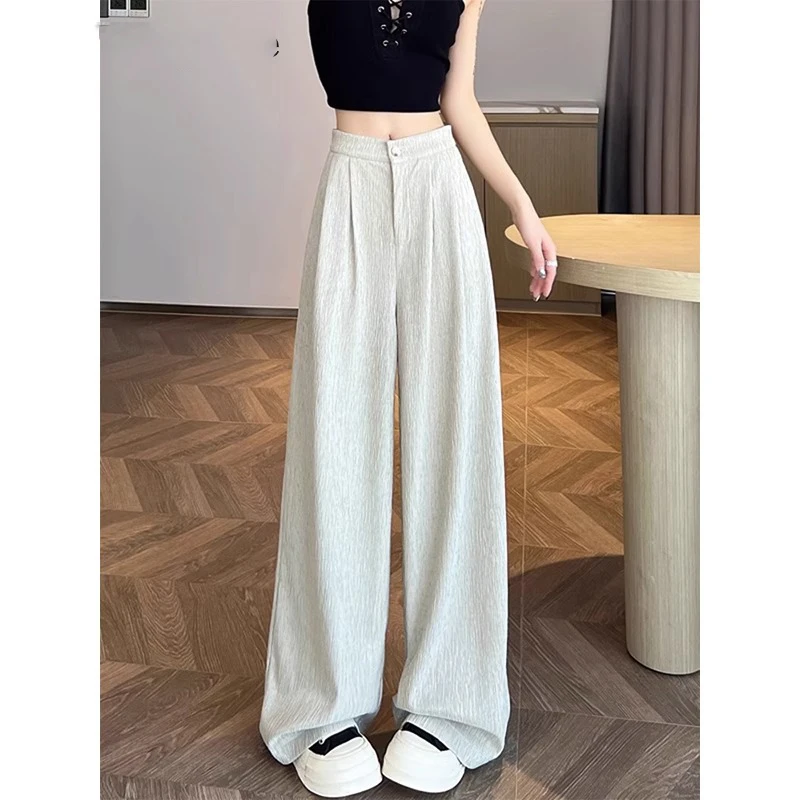 拉夏贝尔高腰直筒西装裤女气质通勤显瘦宽松慵懒风休闲拖地阔腿裤