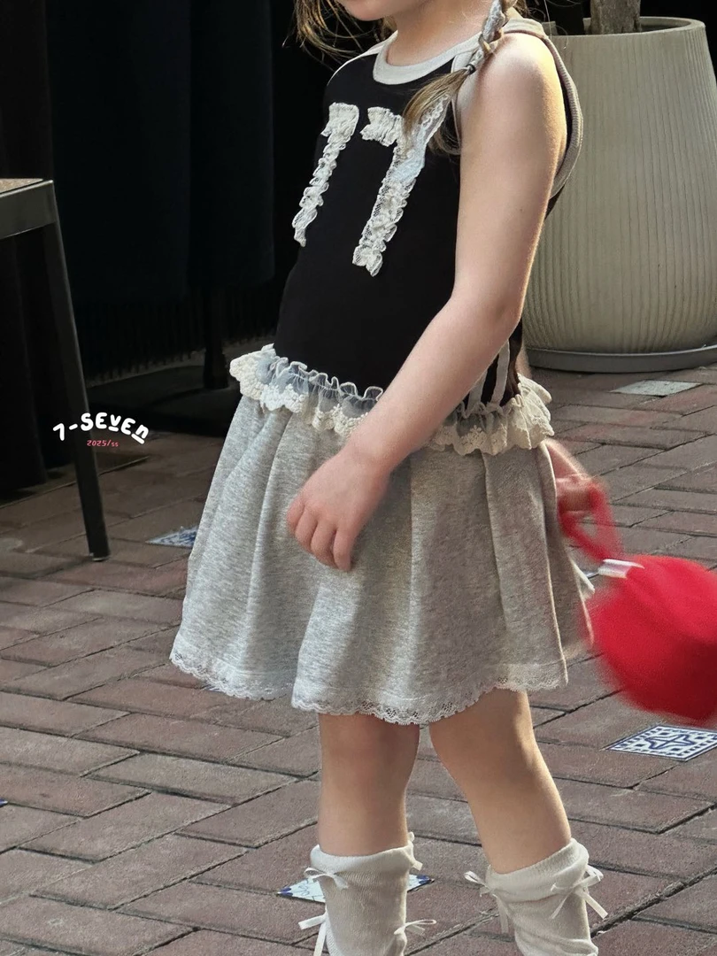 7seven 8968+7768女童套装2025夏季黑色吊带+灰色半裙