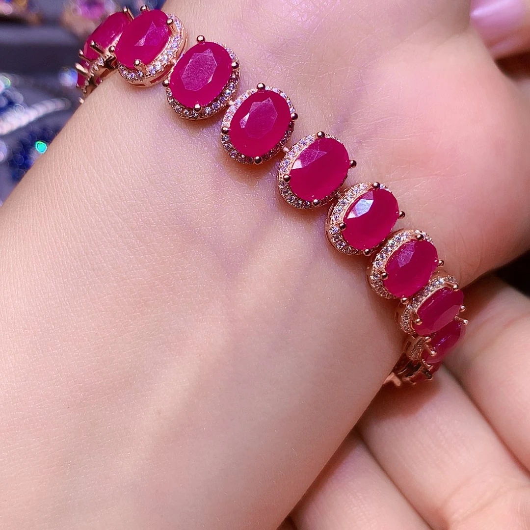 手链银S925镶嵌红宝石