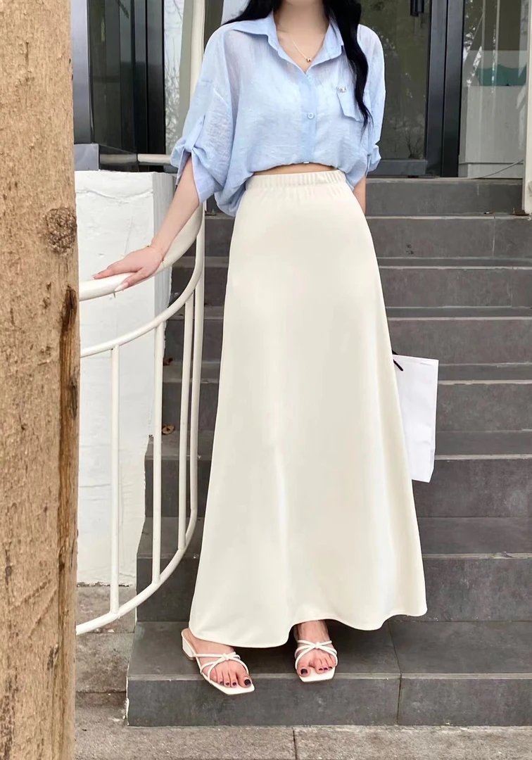 设计感牛奶丝半身裙女夏秋新款轻奢时尚显瘦松紧腰气质半身裙6058