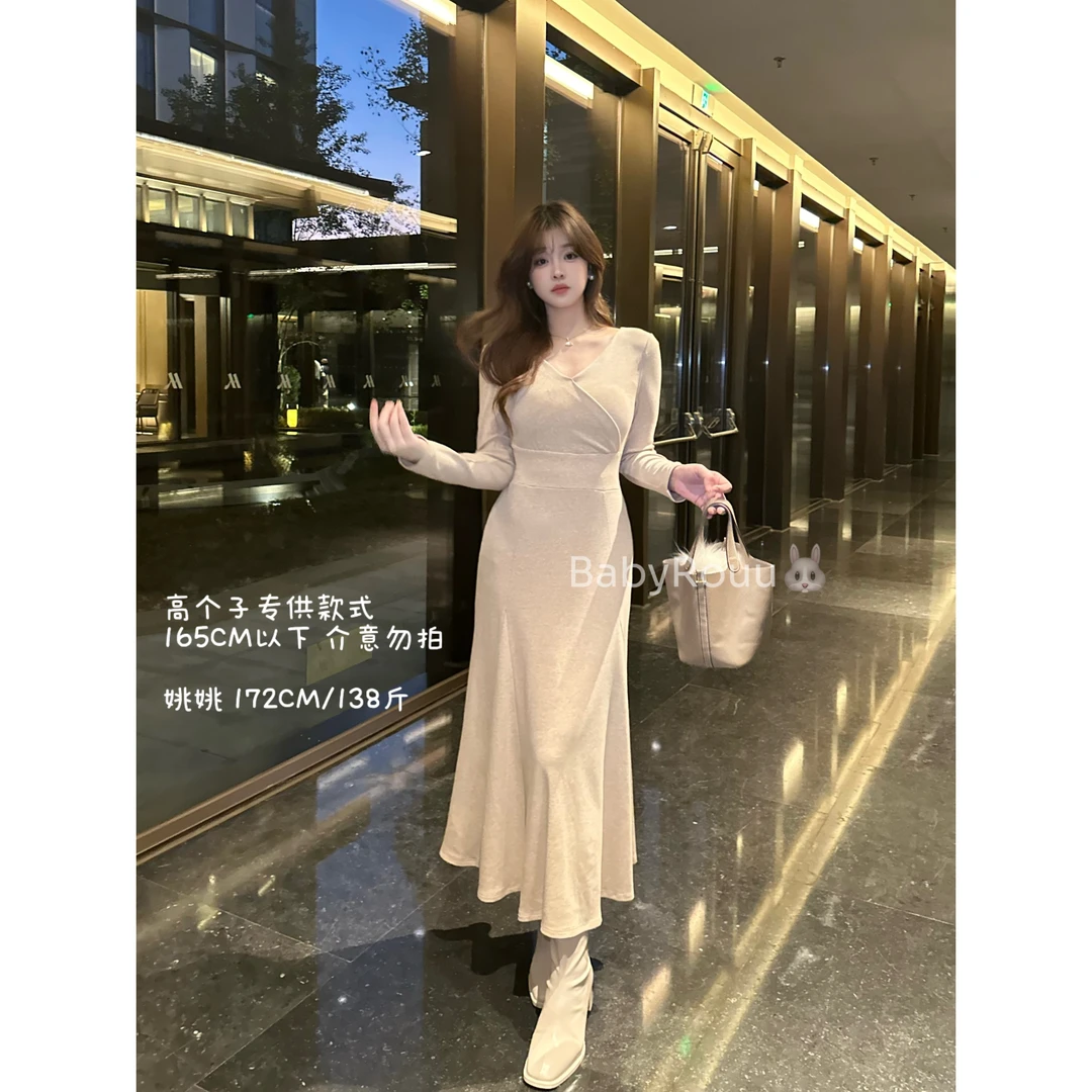 baby rouu【现货】【半刻温柔】温与柔御姐风高智感气质V领长袖连衣裙