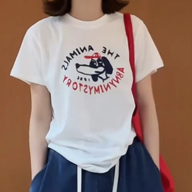 夏日新款卡通小狗印花设计感舒适休闲T恤上衣LK2505431