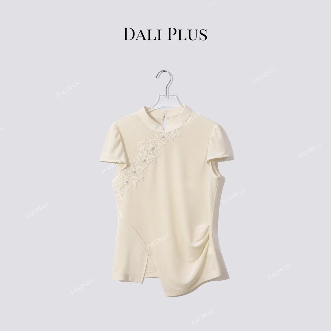 DALI PLUS“东方格调小衫”高克重醋酸立领不规则衬衫-D5XH0009