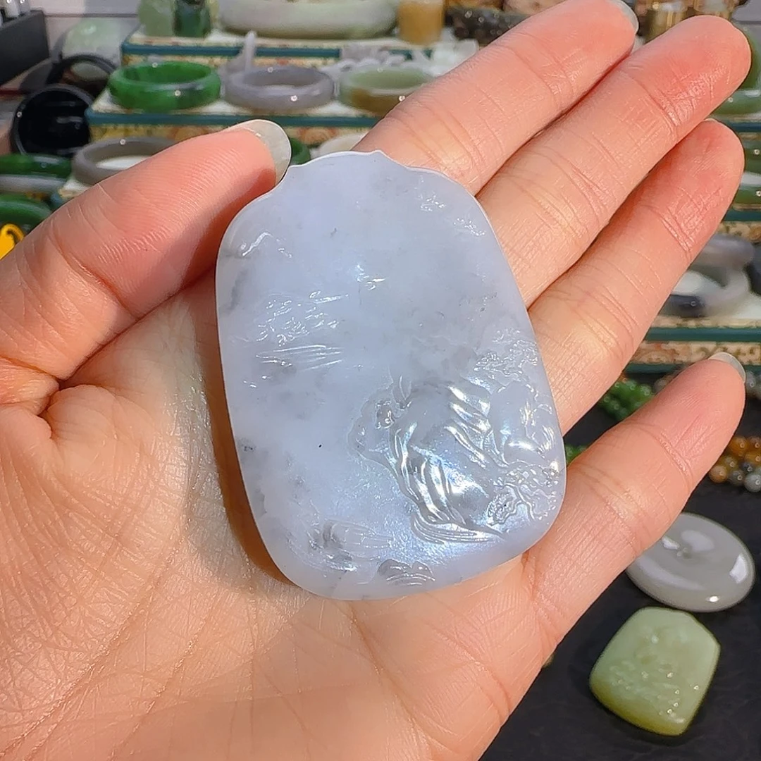 颈饰未镶嵌和田玉青花山水牌