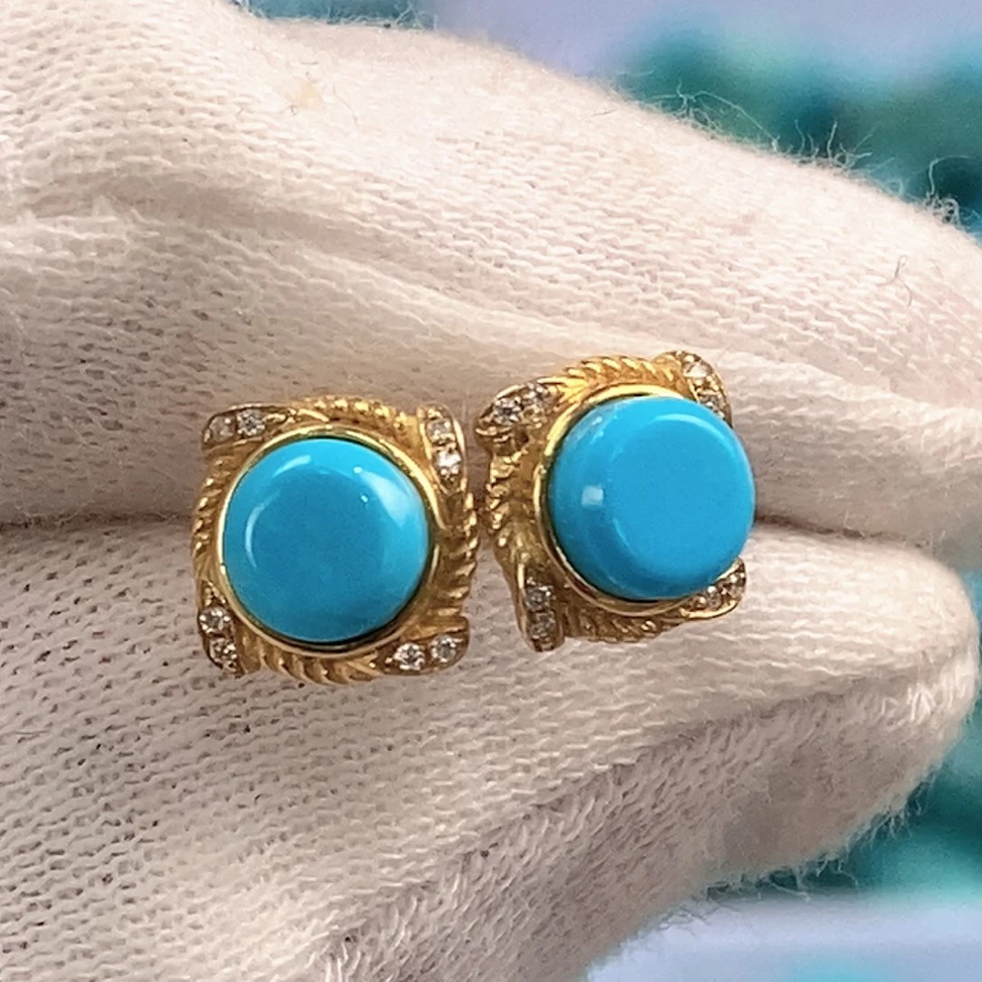 斌***雪绿松石18K金镶嵌配饰