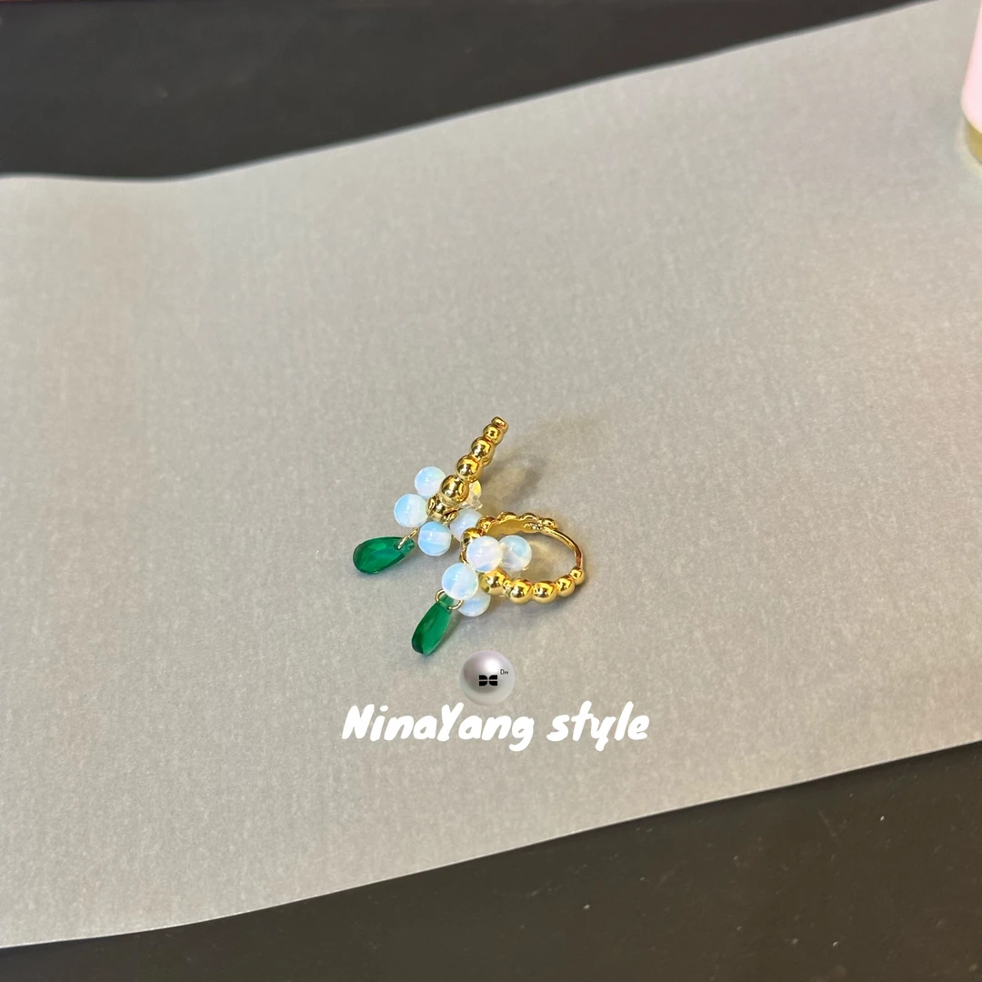 雲涌之丽 铜合金仿水晶耳饰 【花丛中】绿花花DME0324