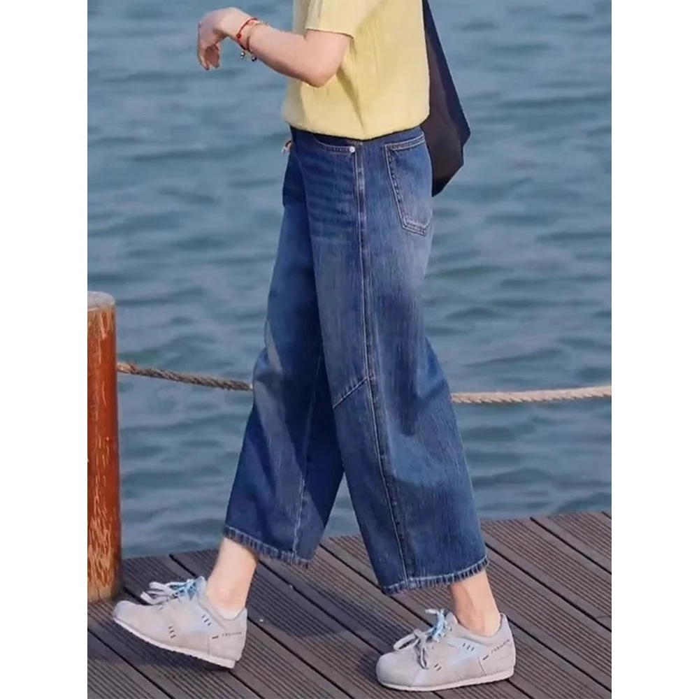 八分牛仔裤女夏季新款宽松阔腿裤梨形身材大码显瘦百搭薄款直筒裤