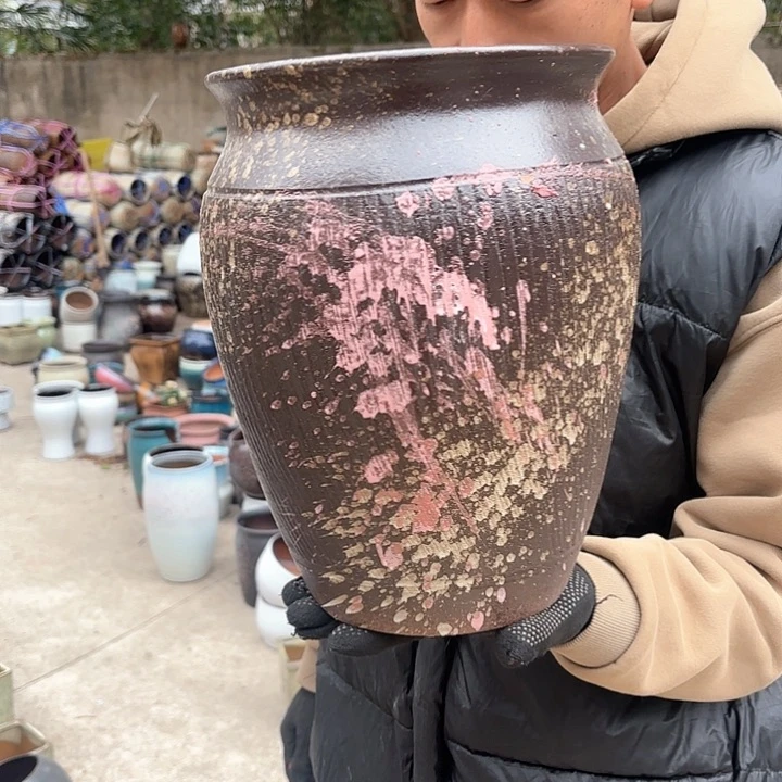 红陶复古泼墨口径20高度28