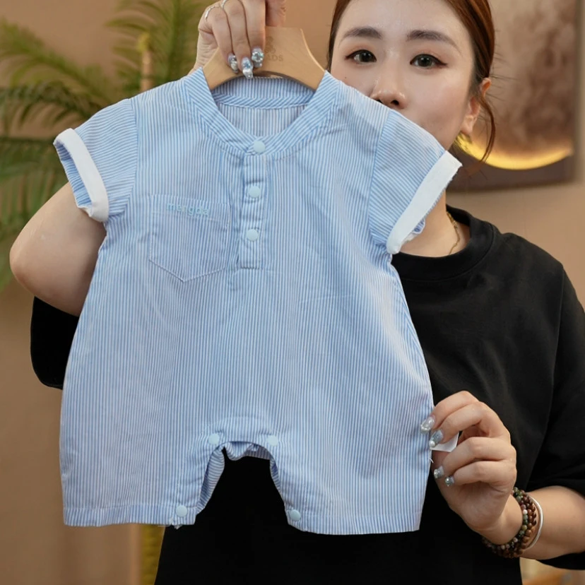 新款夏季休闲时尚婴幼儿薄款连身衣可爱男女宝宝夏天洋气爬服短款