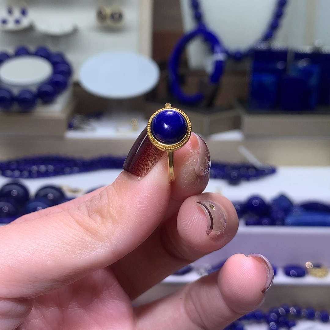 青金石银S925镶嵌天然原矿戒指