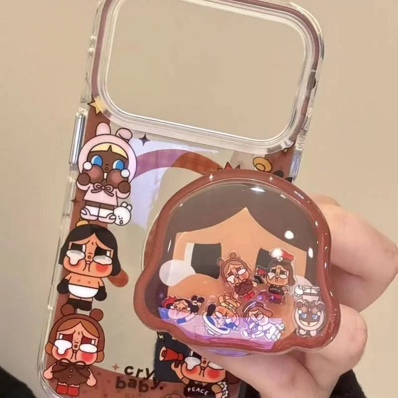 日韩棕短发哭娃摇摇乐磁吸支架适用苹果17promax手机壳iphone16女