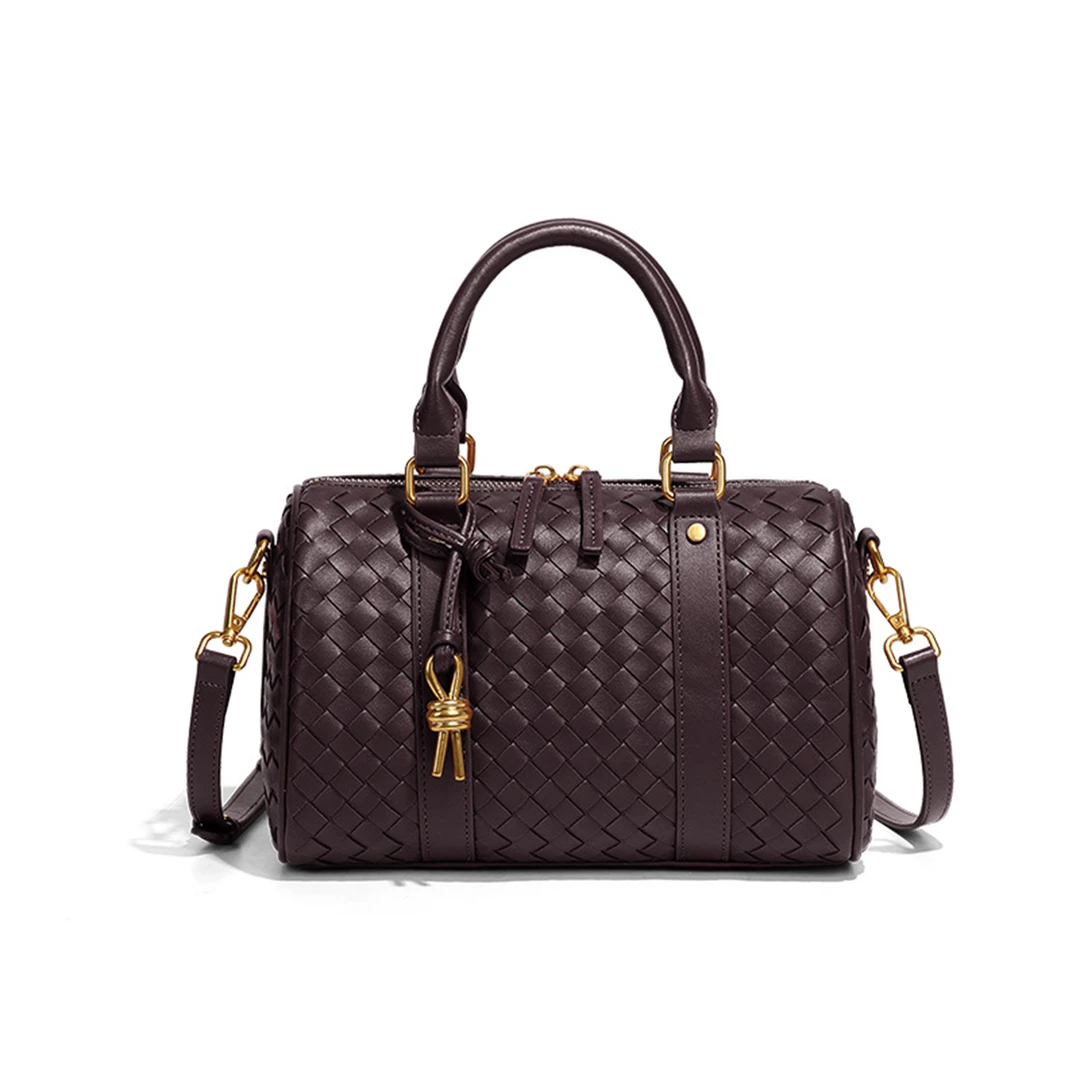 【高定】手拎波士顿包包编织包商务通勤出差手提包B2407-巧克力