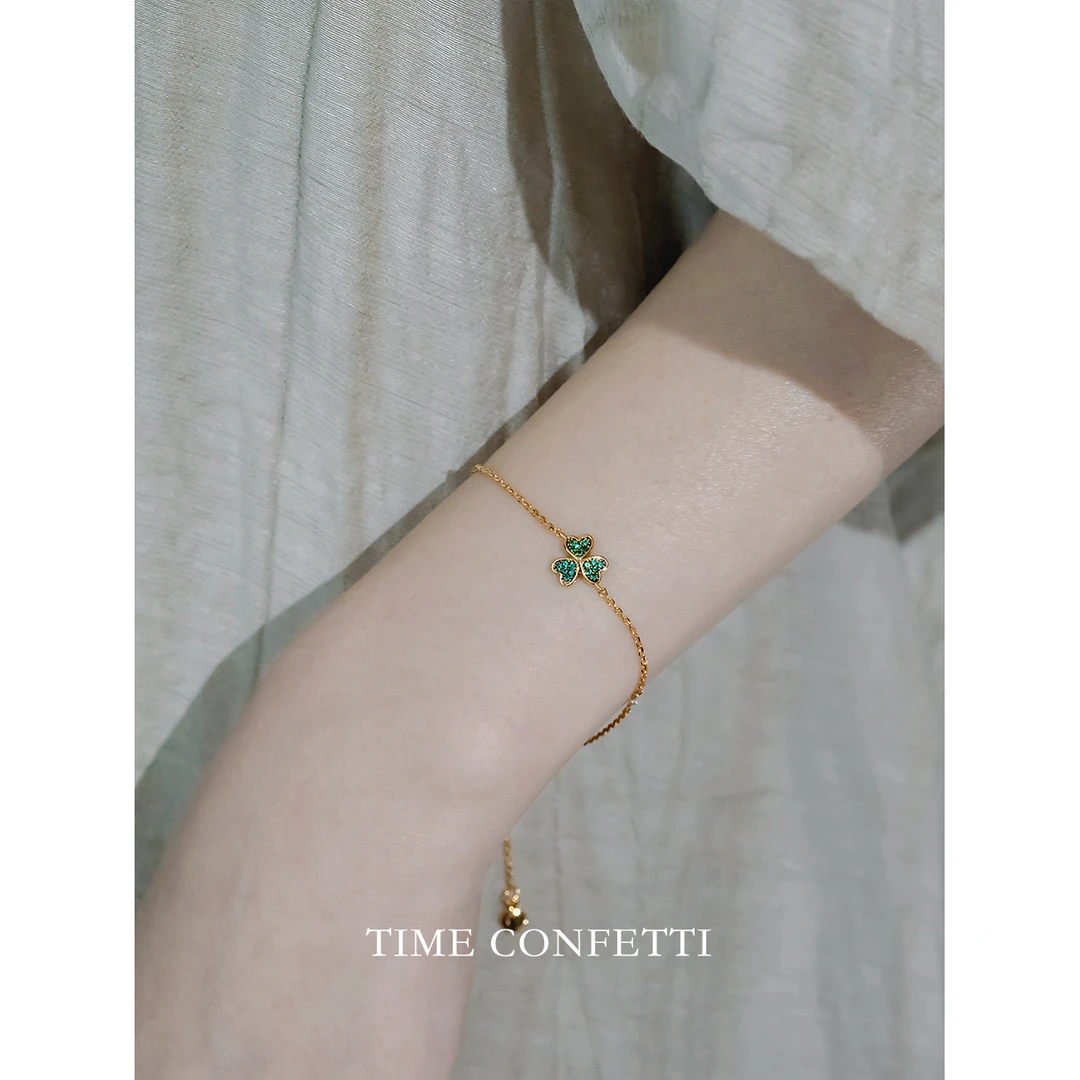 黄铜手链 镀K金【孙二娘】气质百搭复古三叶草手链TC 9425