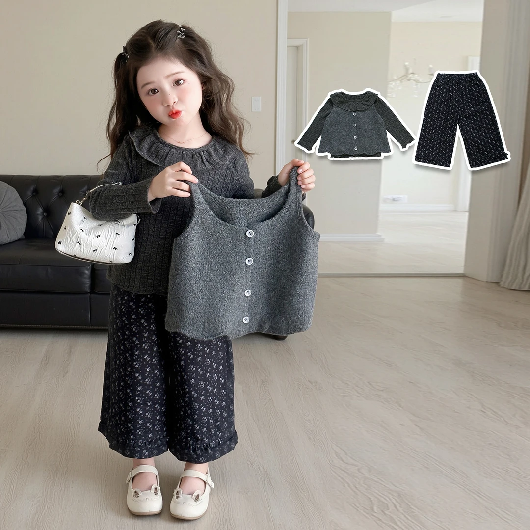 女童套装秋季2025新款儿童洋气时髦马甲秋装女宝宝早秋穿搭三件套