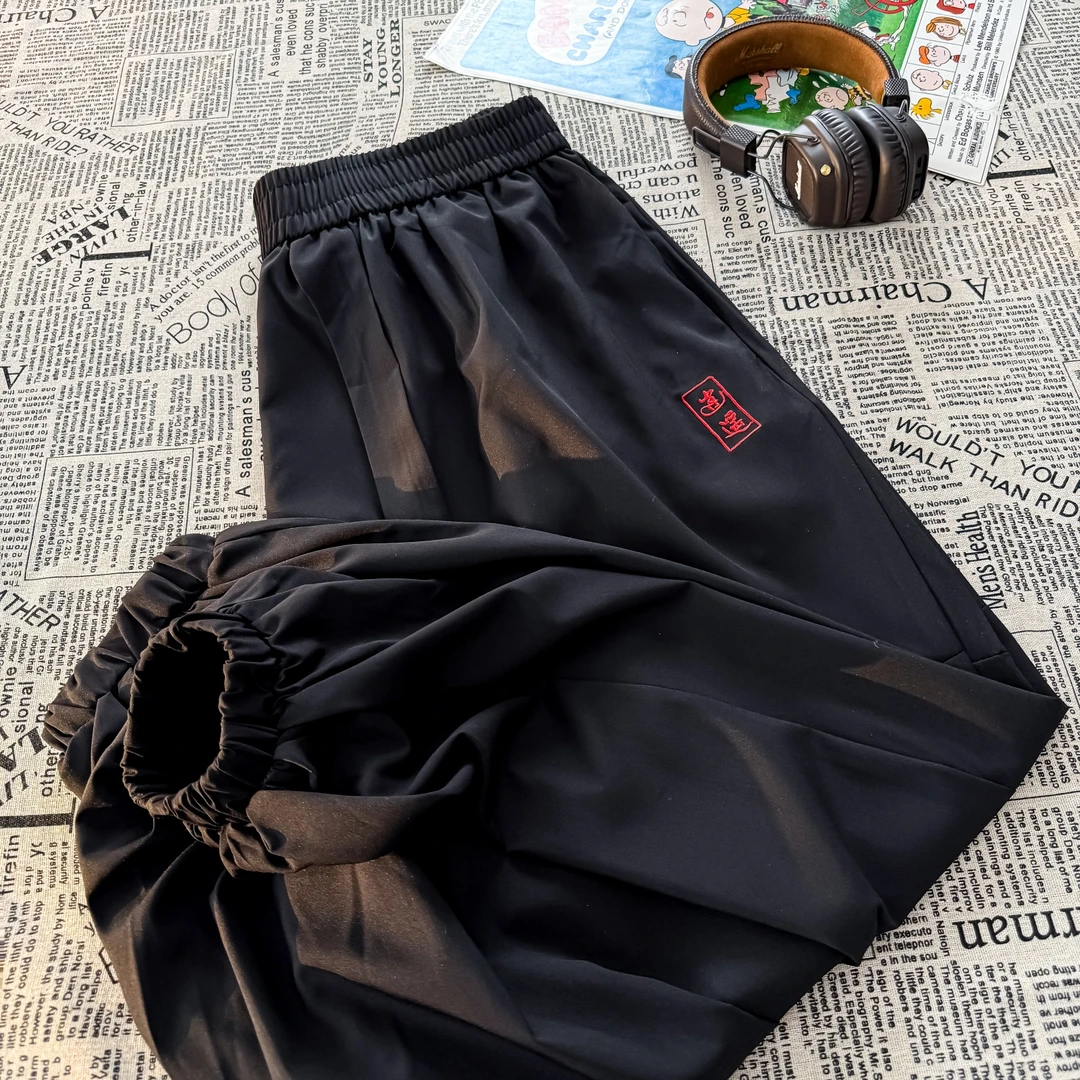 暗黑系灯笼萝卜裤男士冰丝山本裤新中式刺绣夏季宽松束脚哈伦裤潮