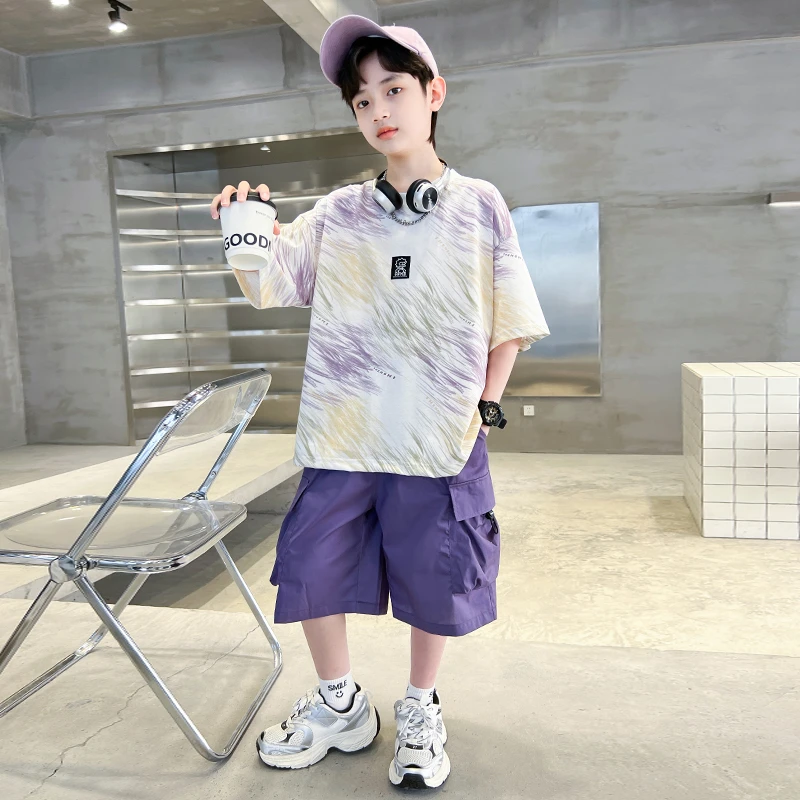 男童夏季套装2025新款夏装中大儿童男孩薄款帅气时髦痞帅短袖潮酷