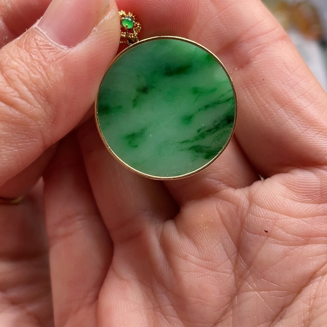 翡翠18K金镶嵌吊坠(不含链)翡翠