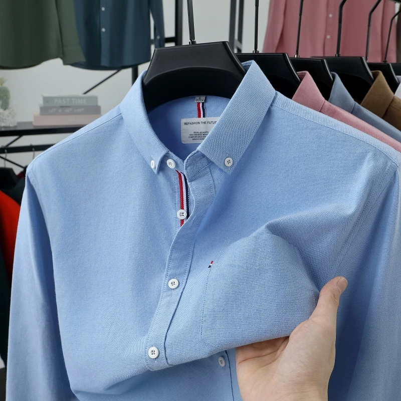 男士纯棉休闲衬衫2025春秋季新款百搭长袖牛津纺磨毛港风工装衬衣