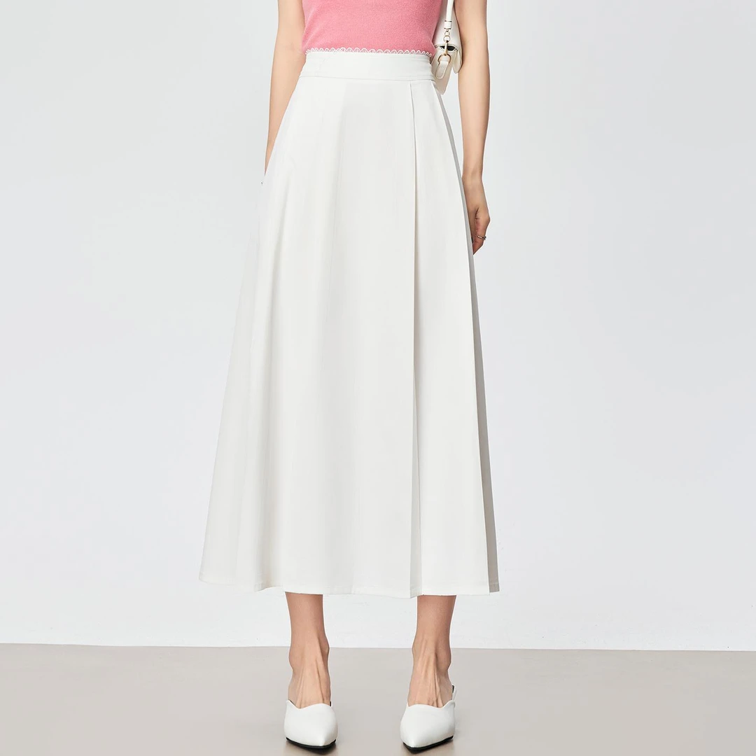 法劳格高级感白色半身女中长款百褶裙2025新款清冷系禅意衣服女