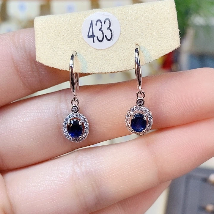 彩色蓝宝石耳饰银S925镶嵌