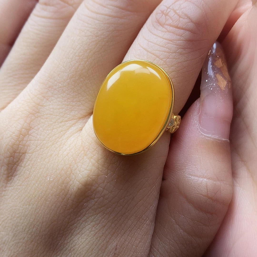 蜜蜡银S925镶嵌戒指戒指