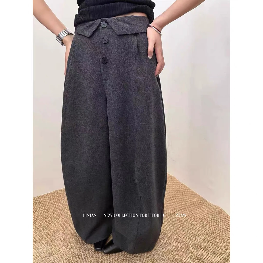 灰灰呀！1300 加绒加厚！韩代设计感高腰显瘦阔腿裤弯刀裤休闲裤