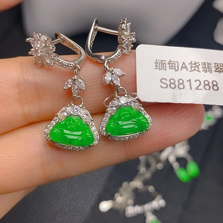 翡翠银S925镶嵌耳饰